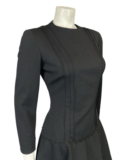 VTG 60S MOD GOGO BLACK EVENING LONG SLEEVE DROP WAIST LITTLE BLACK DRESS S 8 10