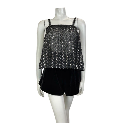 VINTAGE 70s 80s BLACK SILVER ZIG-ZAG SEQUIN STRAPPY DISCO STUDIO 54 TOP 8 10