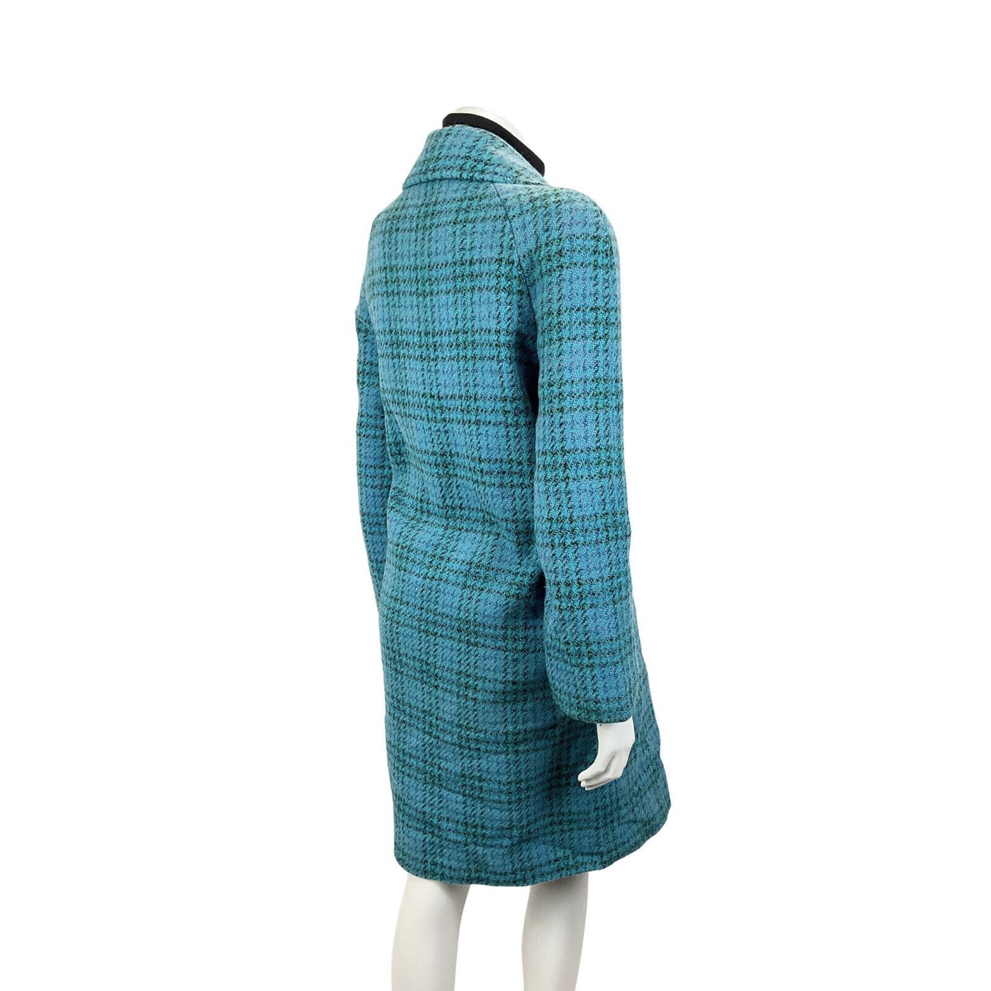 VINTAGE 60s 70s TEAL BLUE PURPLE GREEN PLAID CHECKED MOD WOOL COAT 14