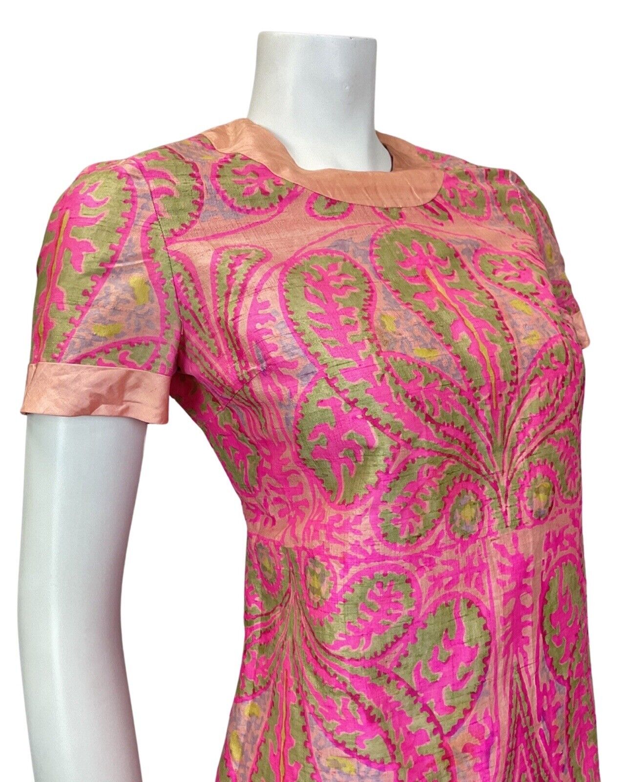 VINTAGE 60s 70s PINK PEACH LILAC GREEN PAISLEY MOD SHIFT DRESS 8 10