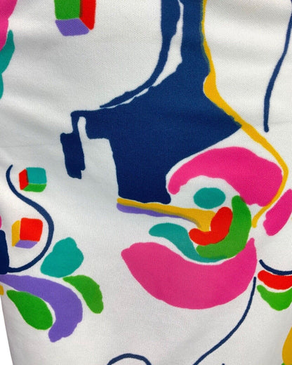 VINTAGE 60s 70s WHITE BLUE PINK GREEN ABSTRACT SLEEVELESS MOD DRESS 14 16