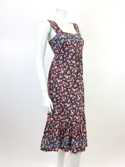 VTG 60s 70s BLACK PINK BLUE RED FLORAL DAISY RIC RAC MOD TENT EMPIRE DRESS 8 10