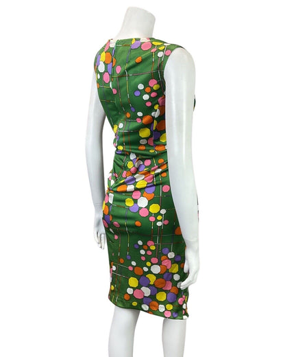 VINTAGE 60s 70s GREEN YELLOW PURPLE GEOMETRIC SLEEVELESS SUMMER DRESS 10