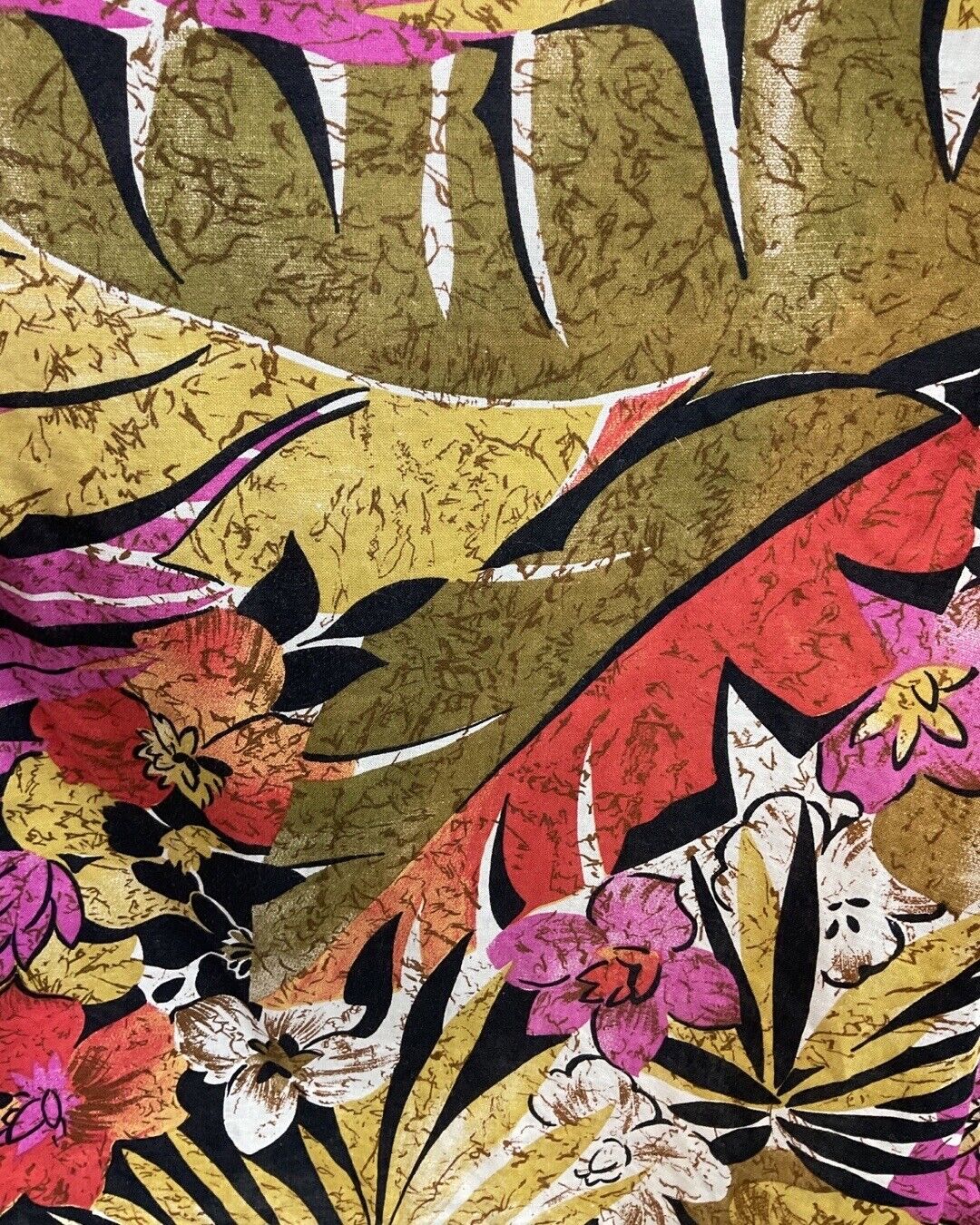 VINTAGE 70s 80s BROWN PINK YELLOW FLORAL PALM LEAF HAWAIIAN SHIRT DRESS 10 12