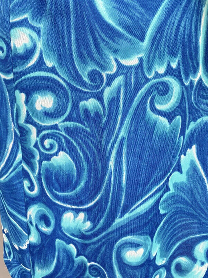 VINTAGE 60s 70s BLUE WHITE PSYCHEDELIC SWIRL MOD SLEEVELESS DRESS 10 12