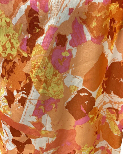 VINTAGE 60s 70s ORANGE PINK BROWN PSYCHEDELIC FLORAL LEAF DAGGER SHIRT DRESS 14