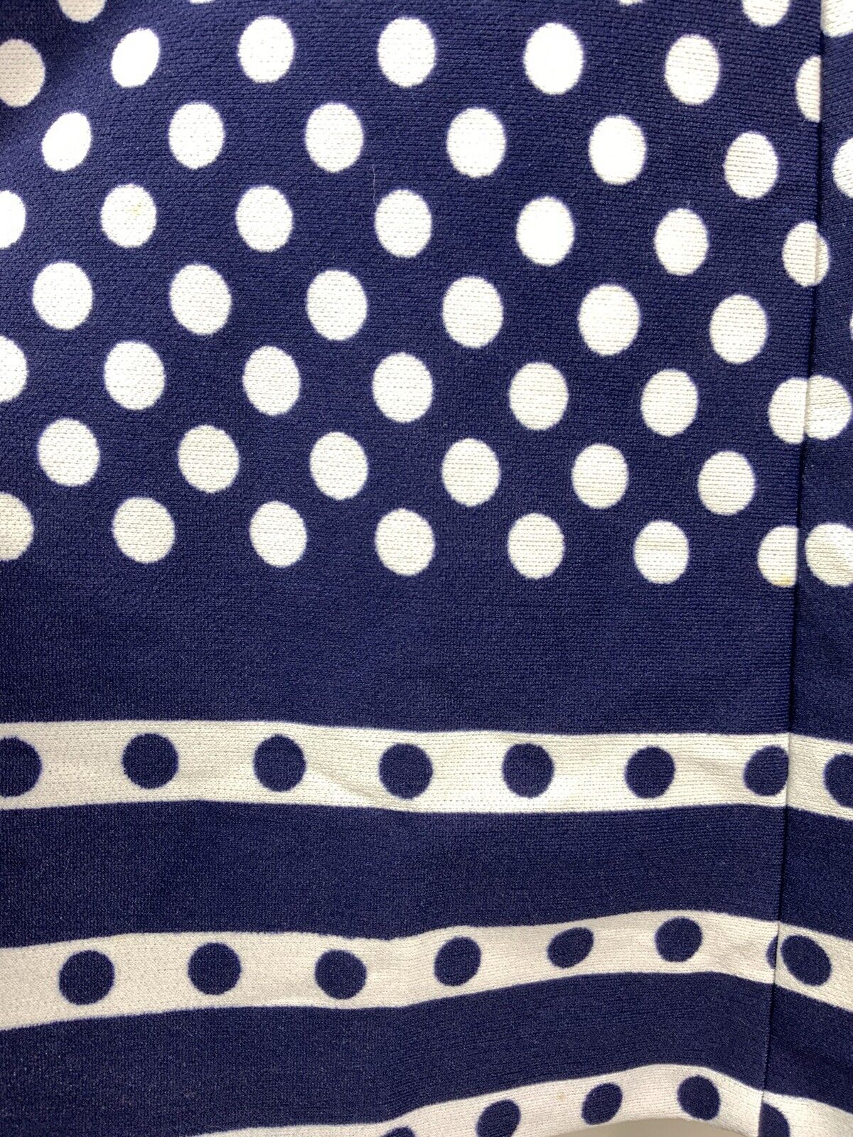 VINTAGE 60s 70s NAVY BLUE WHITE POLKA DOT DAGGER WING COLLAR FLARED DRESS 16