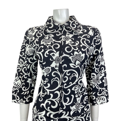 VINTAGE 60s 70s BLACK WHITE PSYCHEDELIC FLORAL SWIRL VINE MOD SHIRT DRESS 12 14