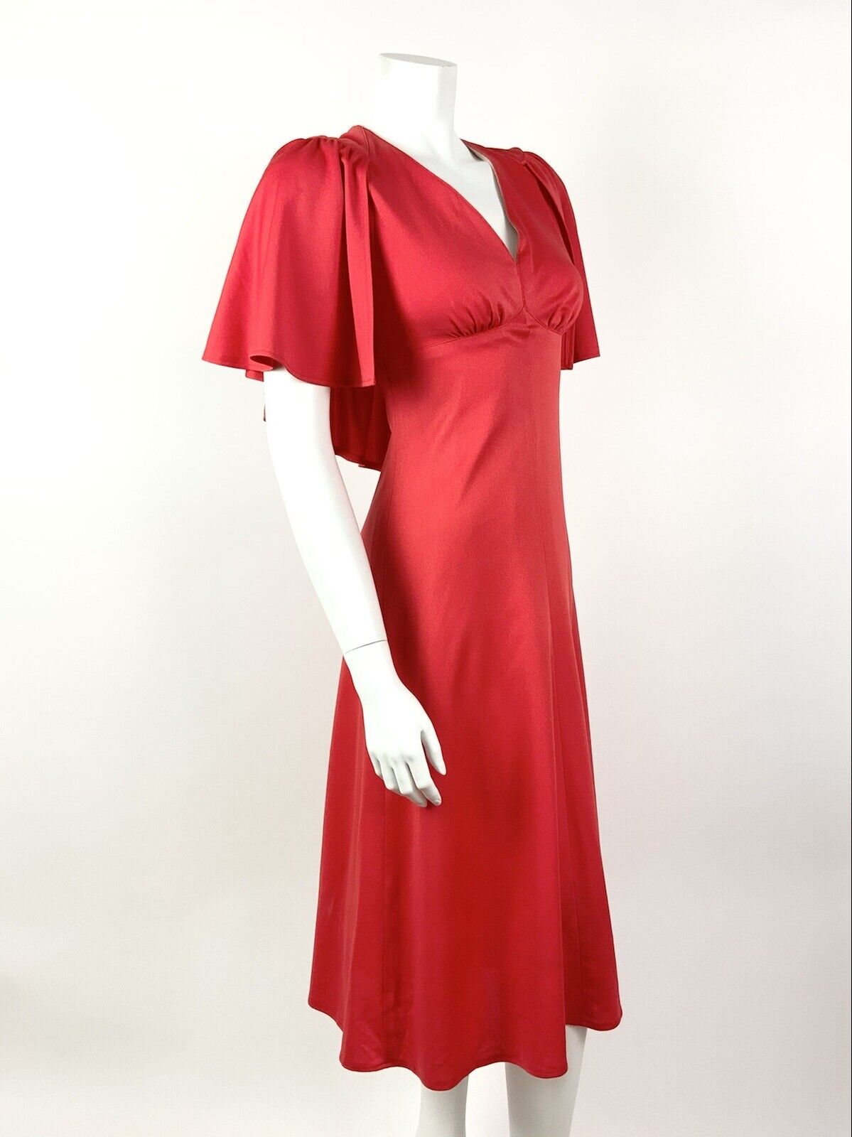 VINTAGE 60s 70s PILLARBOX RED CAPE SLEEVE ELEGANT STUDIO 54 DRESS 8 10