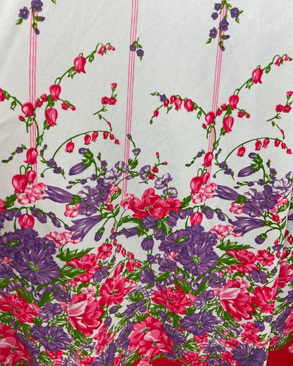 VINTAGE 60s 70s WHITE RED PINK FLORAL BOTANICAL SLEEVELESS SUMMER MAXI DRESS 10