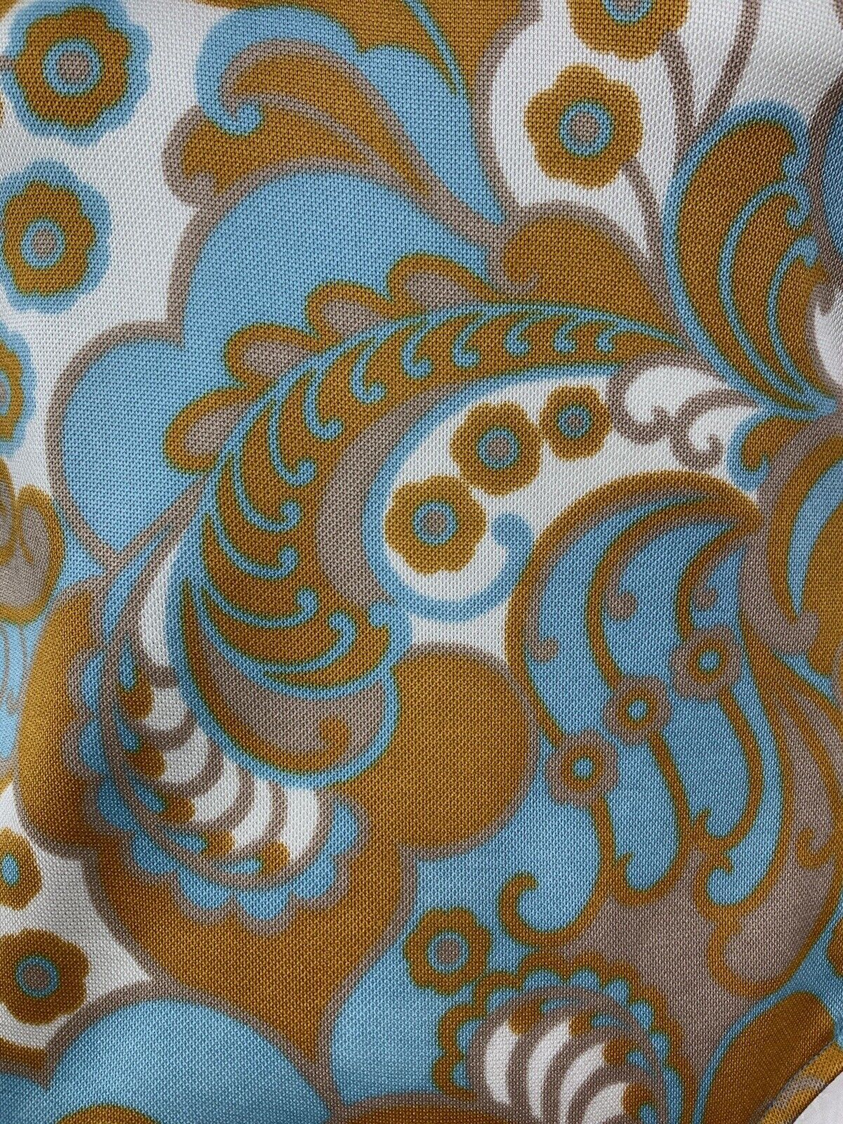 VINTAGE 60s 70s WHITE BLUE GOLD FLORAL PAISLEY PSYCHEDELIC DRESS 14 16