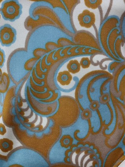 VINTAGE 60s 70s WHITE BLUE GOLD FLORAL PAISLEY PSYCHEDELIC DRESS 14 16