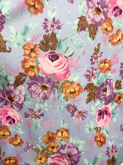 VINTAGE 60s 70s LILAC PINK BLUE ORANGE FLORAL MANDARIN COLLAR SWING DRESS 10 12