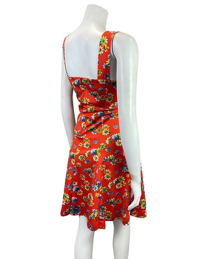 VINTAGE 60s 70s RED BLUE GREEN FLORAL APRON SUMMER SUN DRESS 8