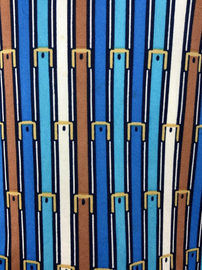 VTG 60s 70s BLUE BRONZE WHITE STRIPED EQUESTRIAN BELT DAGGER SHIRT BLOUSE 10 12