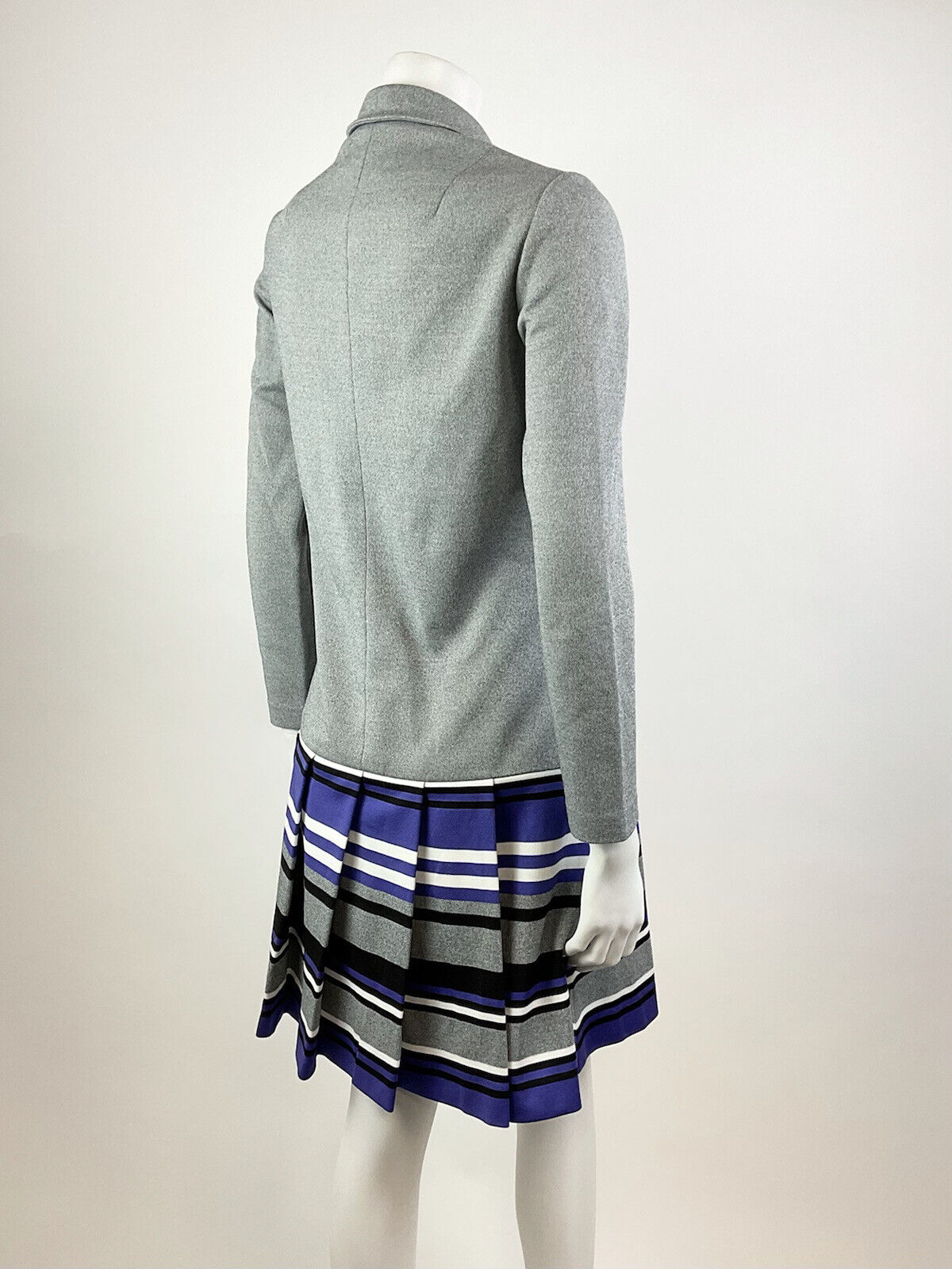 VTG 60s 70s GREY PURPLE WHITE STRIPED MOD PREPPY DAGGER SHIRTSCOOTER DRESS 10 12