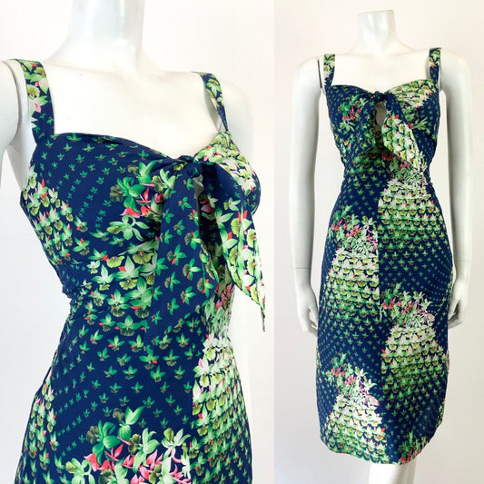 VINTAGE 60s 70s BLUE GREEN WHITE RED FLORAL OP ART STRAPPY SUN DRESS 8