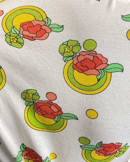 VINTAGE 60s 70s WHITE GREEN RED ROSE FLOWER MOD DAGGER COLLAR SHIRT 8