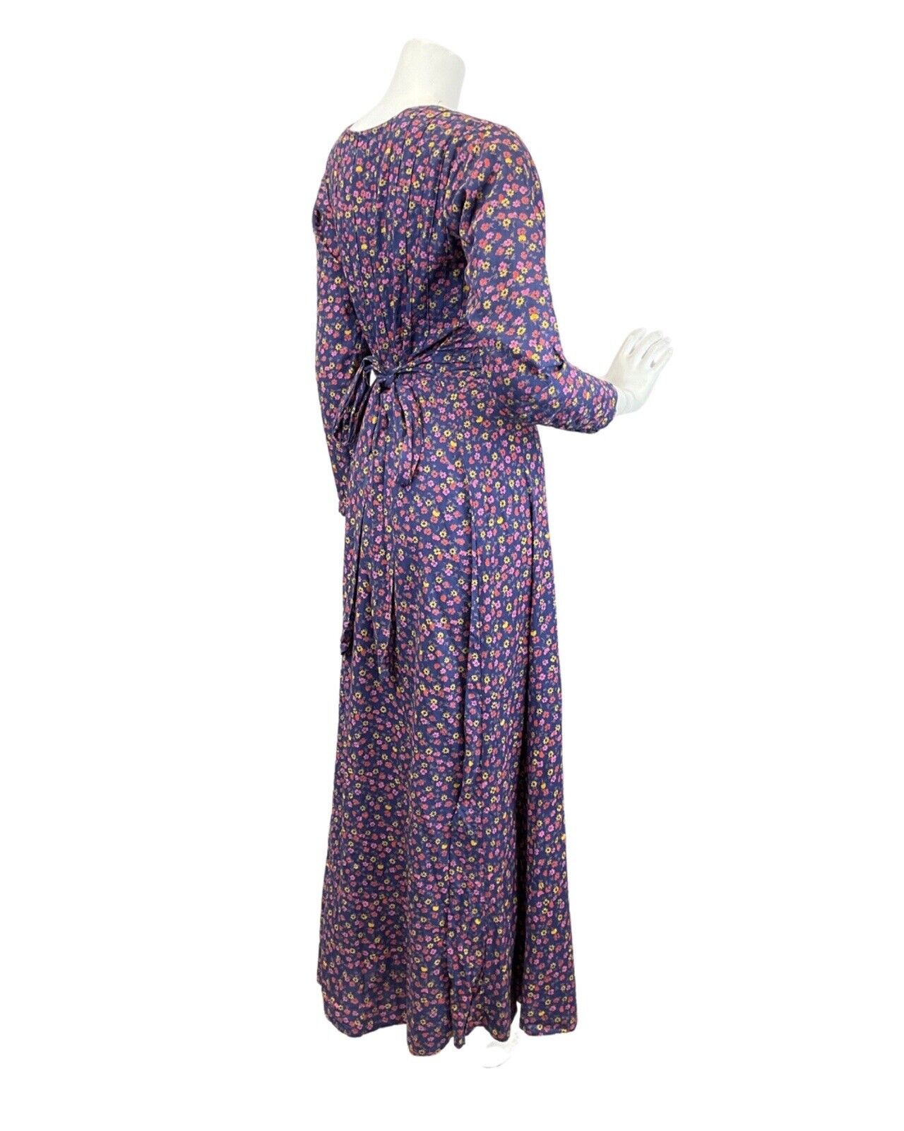 VINTAGE 60s 70s BLUE PINK YELLOW DITSY FLORAL PRAIRIE BOHO MAXI DRESS 10 12