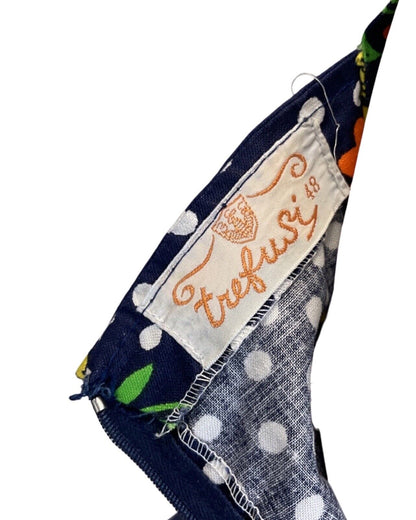 VINTAGE 60s 70s BLUE WHITE RED YELLOW POLKA-DOT DAISY FLORAL SUMMER SUN DRESS 10