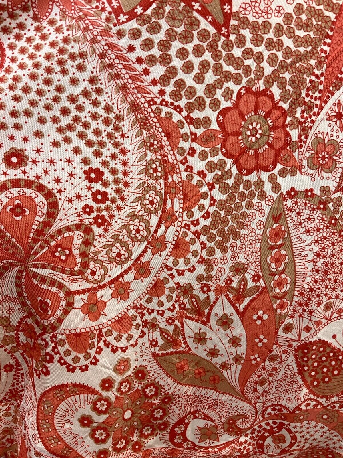 VTG 60s 70s RED WHITE ORANGE PSYCHEDELIC FLORAL DAISY RUFFLE SWING DRESS 14 16