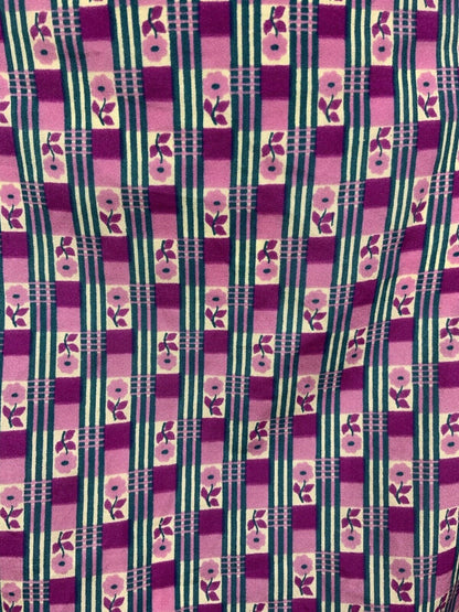 VINTAGE 60s 70s PINK PURPLE WHITE BLUE STRIPED FLORAL DAISY RUFFLE DRESS 12 14