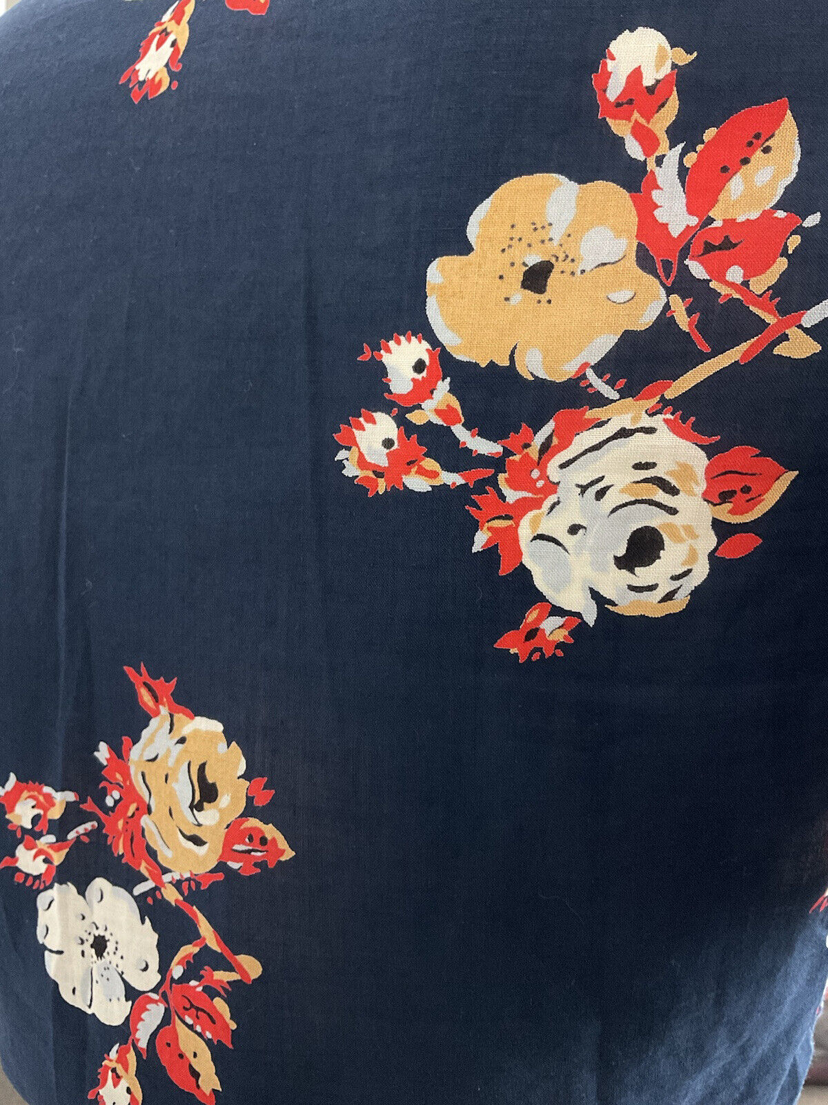 VINTAGE 60s 70s CACHAREL NAVY BLUE RED BEIGE FLORAL ROSE DAGGER SHIRT BLOUSE 10