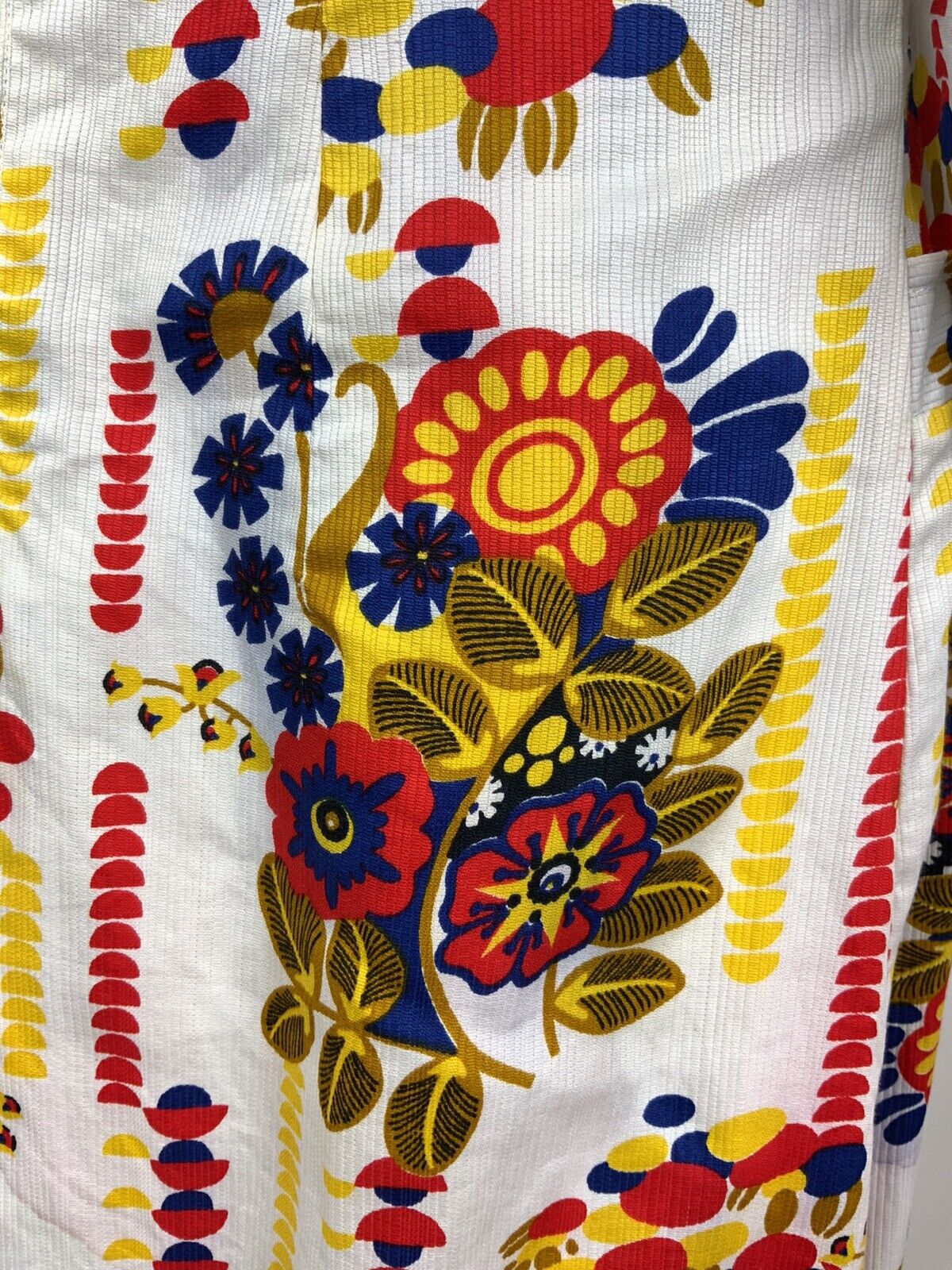 VINTAGE 60s 70s WHITE RED BLUE YELLOW GOLD FLORAL GEOMETRIC MOD DRESS 10 12