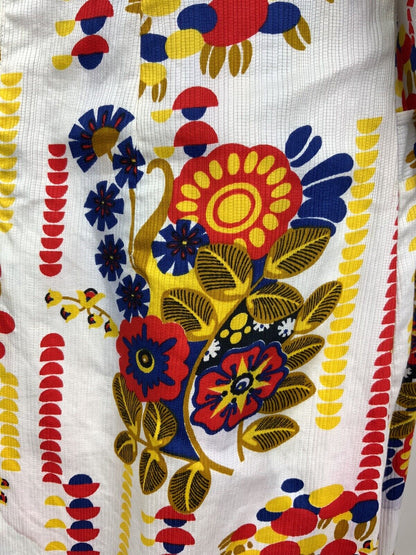VINTAGE 60s 70s WHITE RED BLUE YELLOW GOLD FLORAL GEOMETRIC MOD DRESS 10 12