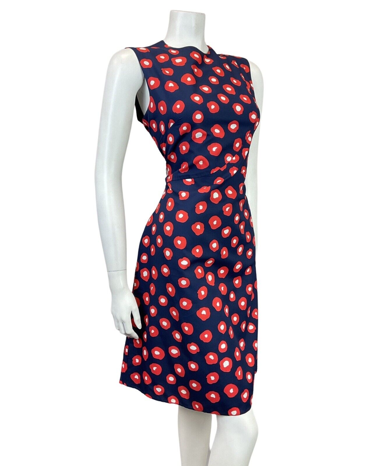 VINTAGE 60s 70s BLUE RED WHITE ABSTRACT DOTTY SLEEVELESS MOD DRESS 10 12