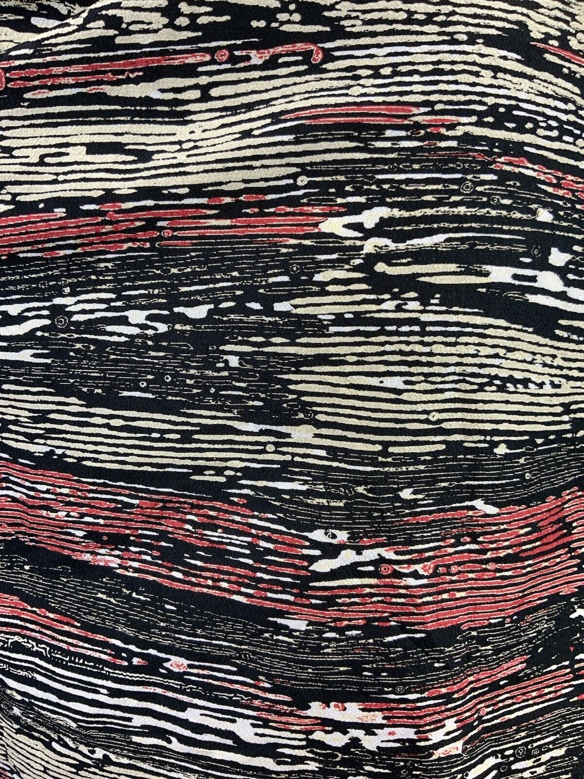 VINTAGE 60s 70s CREAM BLACK RED STRIPED WOOD GRAIN MOD DAGGER SHIRT DRESS 10 12