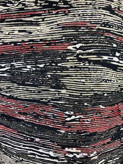 VINTAGE 60s 70s CREAM BLACK RED STRIPED WOOD GRAIN MOD DAGGER SHIRT DRESS 10 12