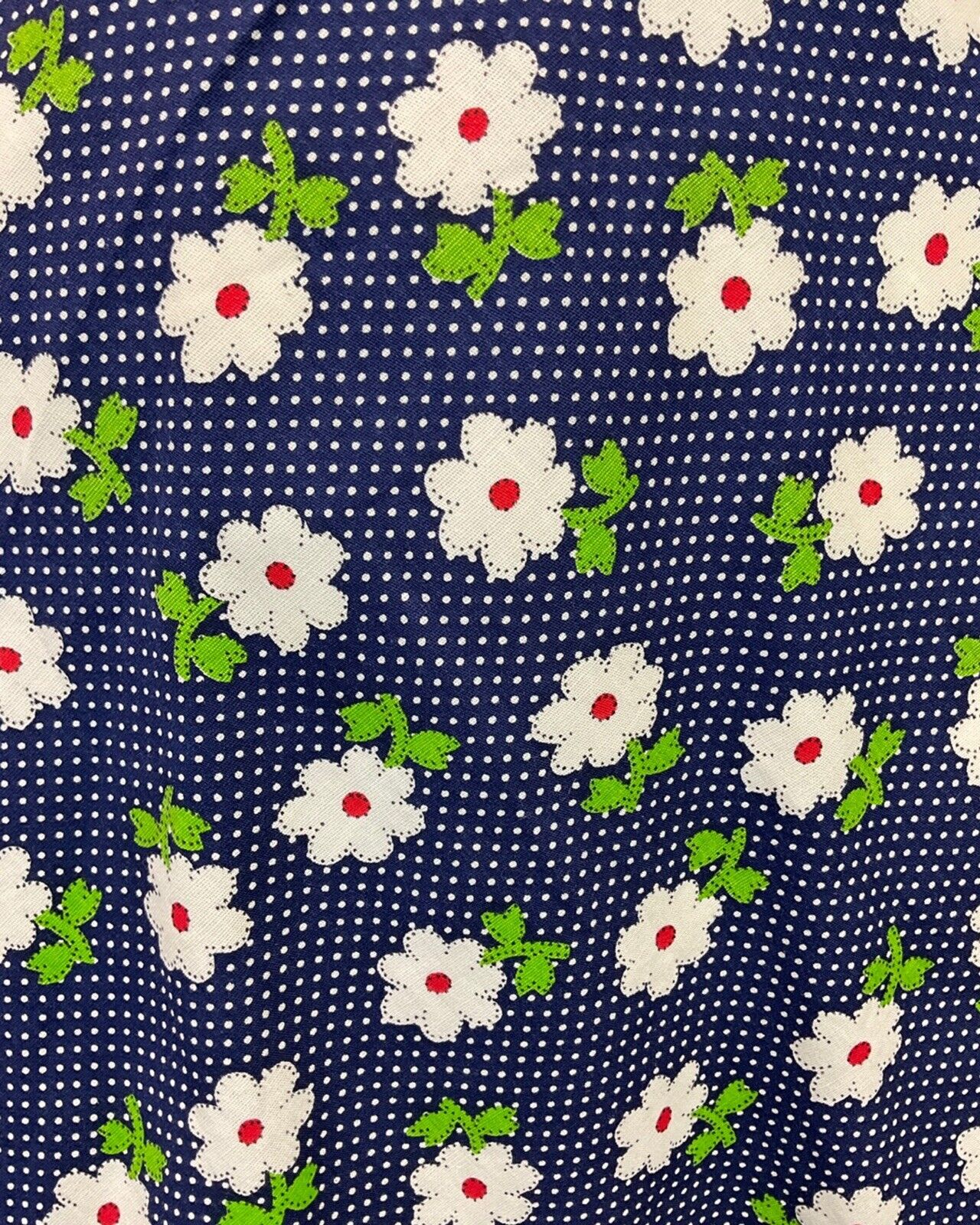 VINTAGE 60s 70s BLUE WHITE RED POLKA-DOT DAISY FLOWER SUMMER SWING DRESS 8 10