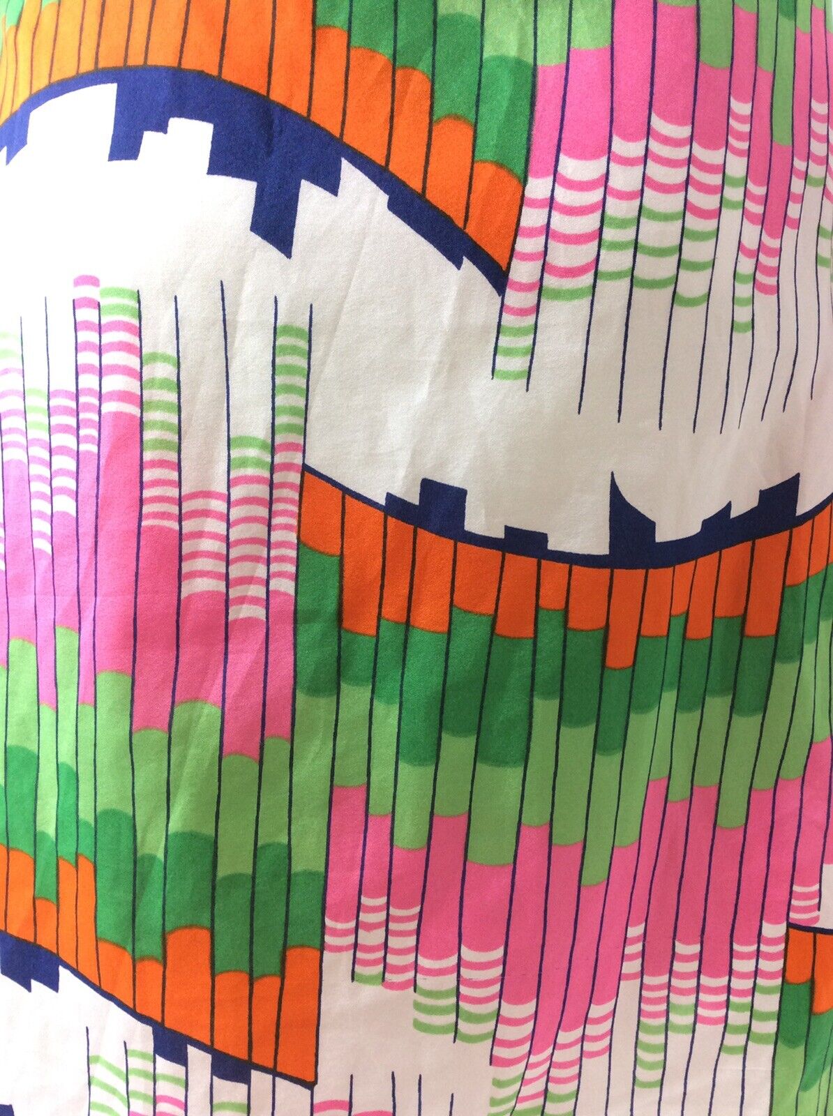 VTG 60s 70s GEOMETRIC ABSTRACT WHITE GREEN PINK ORANGE BLUE SHIRT DRESS 10 12