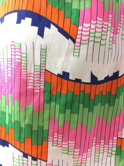VTG 60s 70s GEOMETRIC ABSTRACT WHITE GREEN PINK ORANGE BLUE SHIRT DRESS 10 12