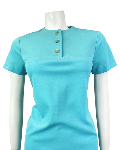 VINTAGE 60s 70s AQUA BLUE GOLD MOD SCOOTER SHORT DRESS 12 14