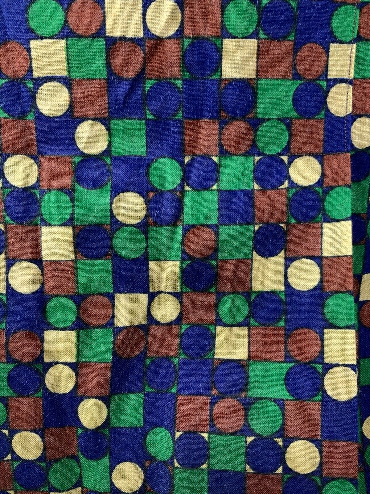 VINTAGE 60s 70s GREEN BLUE BROWN GEOMETRIC CHECKED DOTTY DAGGER SHIRT DRESS 12