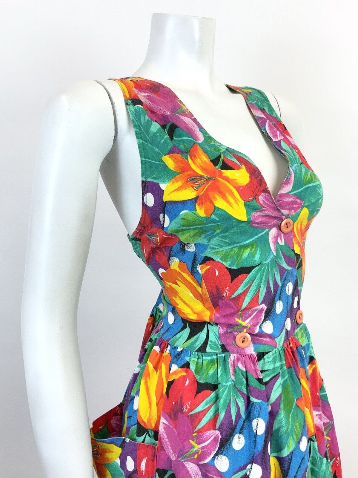 VINTAGE 70s 80s GREEN PURPLE YELLOW FLORAL LILY JUNGLE WRAP DRESS 12