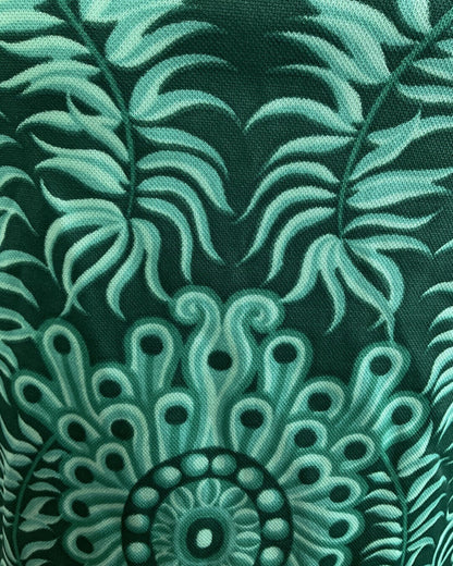 VINTAGE 60s 70s EMERALD GREEN PSYCHEDELIC MANDALA FLORAL DAGGER SHIRT DRESS 16