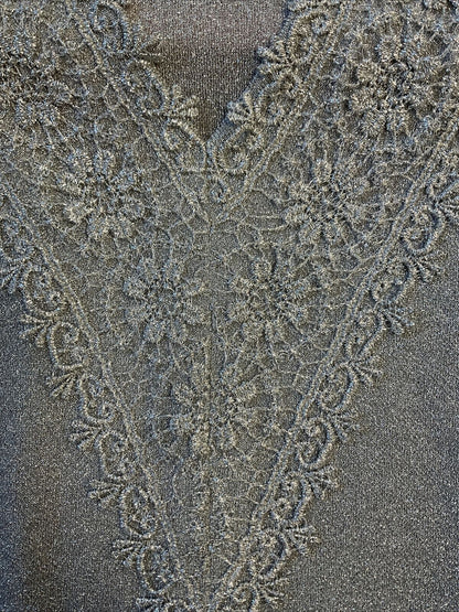 VINTAGE 60s 70s METALLIC SILVER FLORAL LACE PARTY SLEEVELESS KNIT TOP 12 14