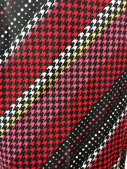 VINTAGE 60s 70s BLACK RED PINK WHITE GEOMETRIC HOUNDSTOOTH DAGGER SHIRT 14 16