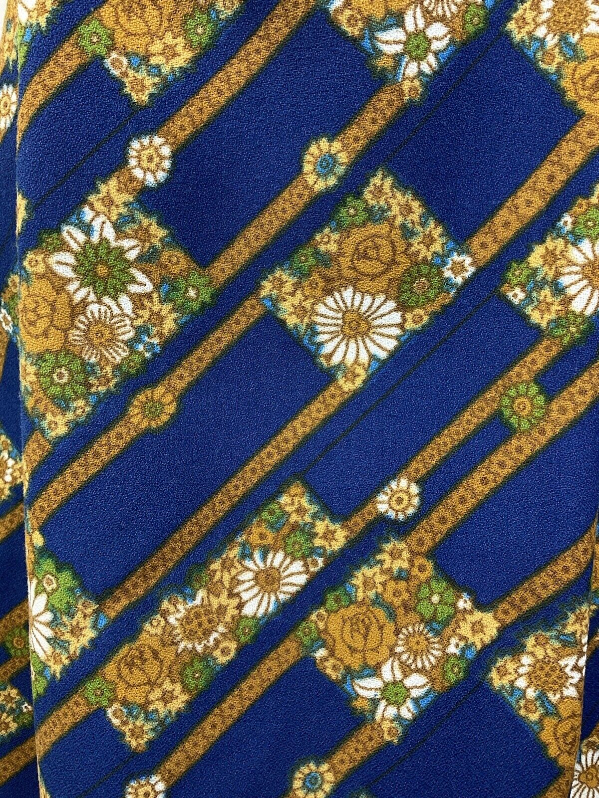 VTG 60s 70s BLUE GOLD BROWN GEOMETRIC DITSY FLORAL MOD SKATER SWING DRESS 8 10