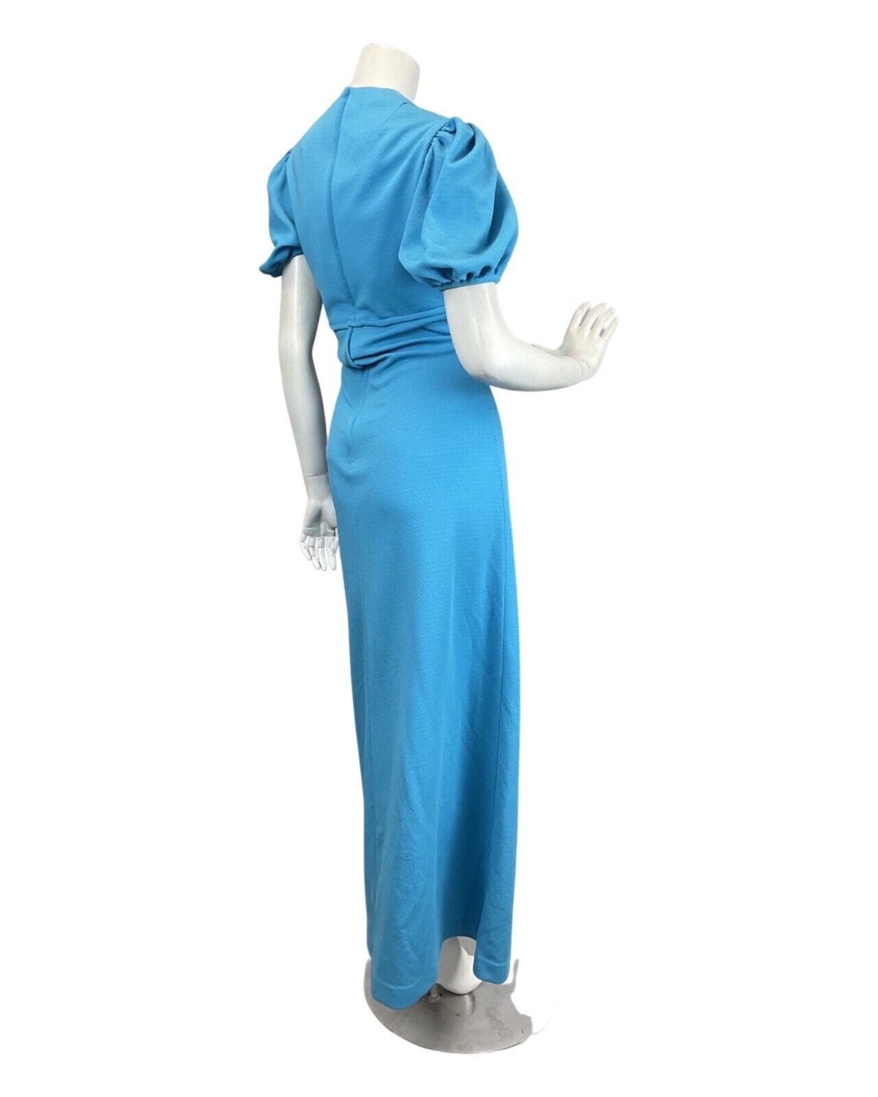 VINTAGE 60s 70s BRIGHT BLUE PUFF SLEEVE MOD MAXI DRESS 10 12