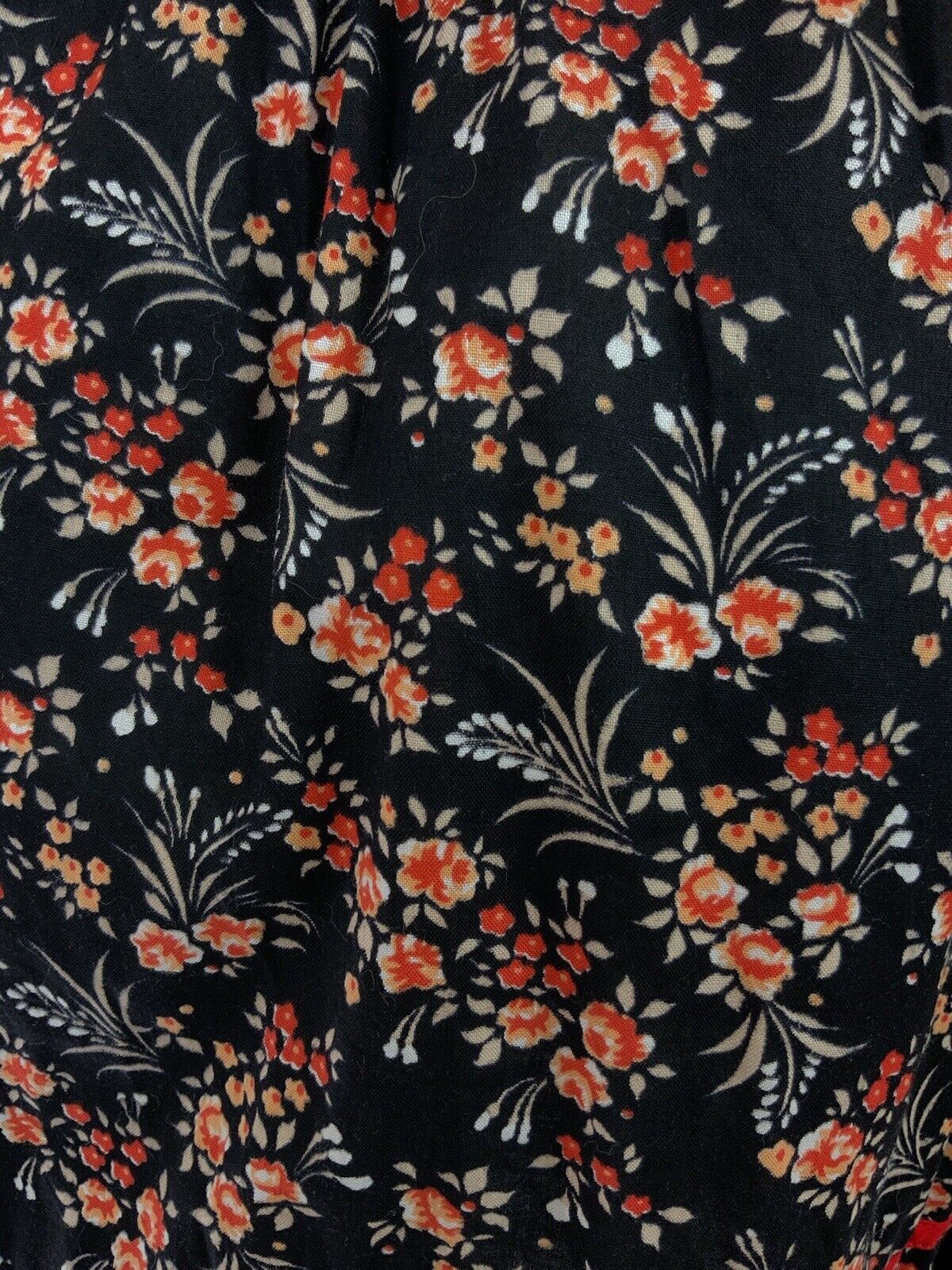 VINTAGE 60s 70s BLACK WHITE RED PEACH FLORAL DITSY PRAIRIE BOHO DRESS 8 10