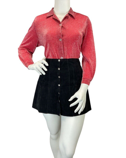 VINTAGE 60s 70s BRIGHT RED SILVER DISCO PARTY LUREX BLOUSE SHIRT 16 18