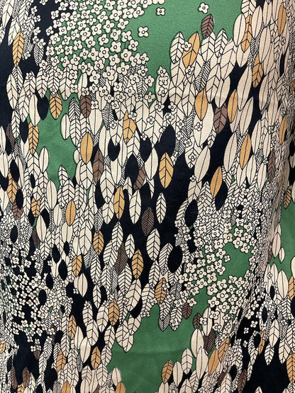 VTG 60s 70s CREAM GREEN BLACK FLORAL LEAFY PSYCHEDELIC DAGGER SHIRT DRESS 16 18