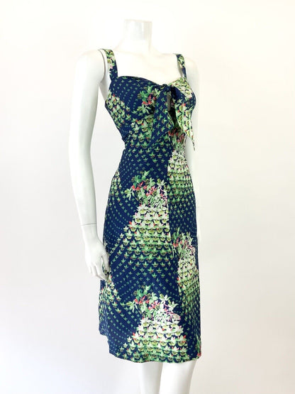 VINTAGE 60s 70s BLUE GREEN WHITE RED FLORAL OP ART STRAPPY SUN DRESS 8