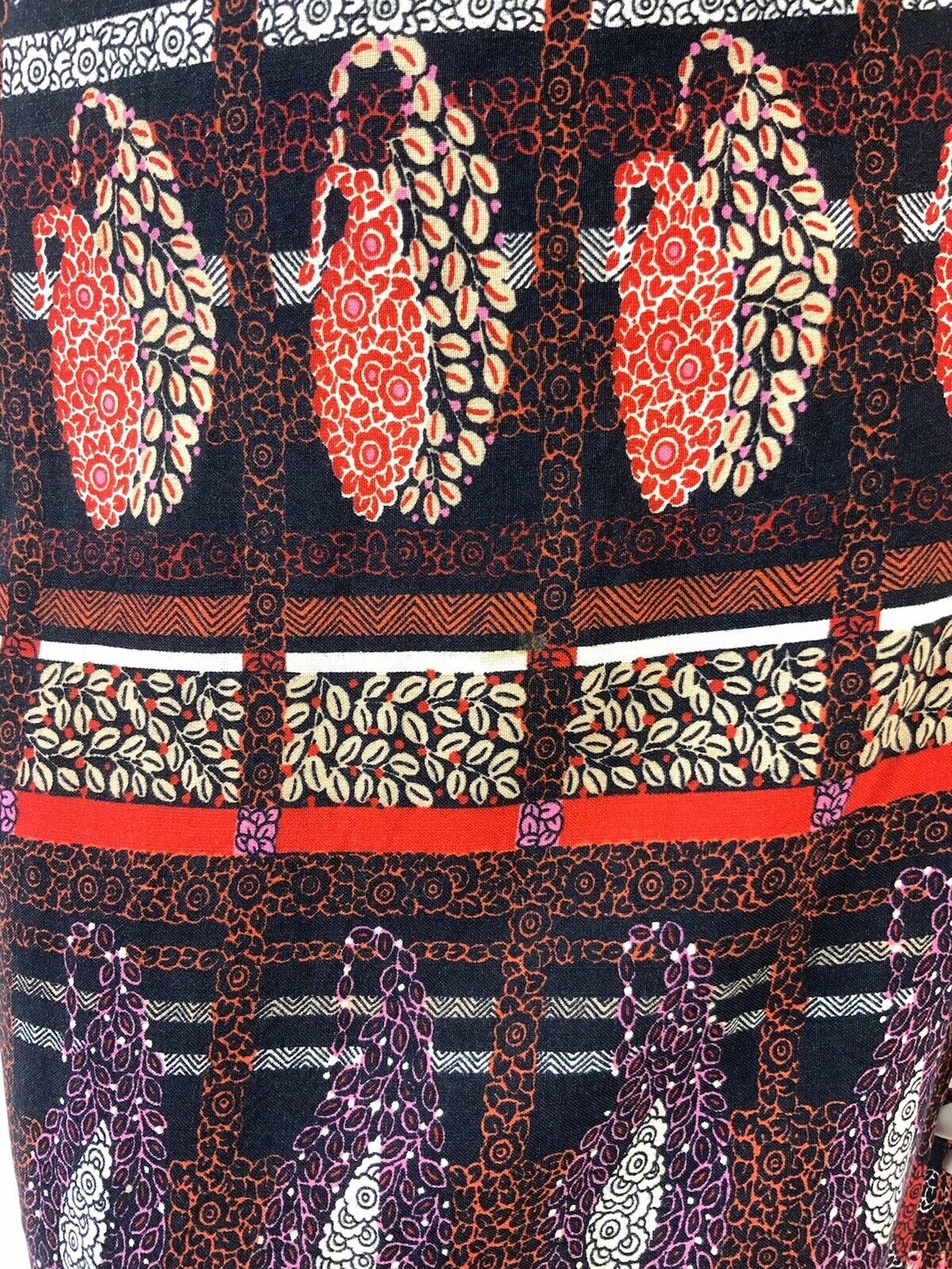VINTAGE 60s 70s BLACK RED PINK CHECKED FLORAL LEAFY PAISLEY SWING DRESS 14 16