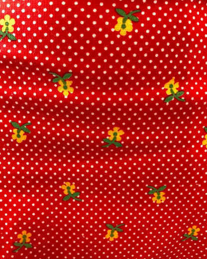 VINTAGE 60s 70s RED WHITE YELLOW POLKA-DOT DAISY FLOWER MIDI A-LINE SKIRT 8 10