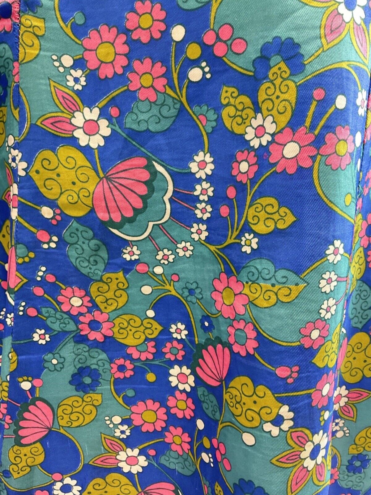 VINTAGE 60s 70s BLUE PINK GREEN PSYCHEDELIC FLORAL DAISY SLEEVELESS DRESS 16